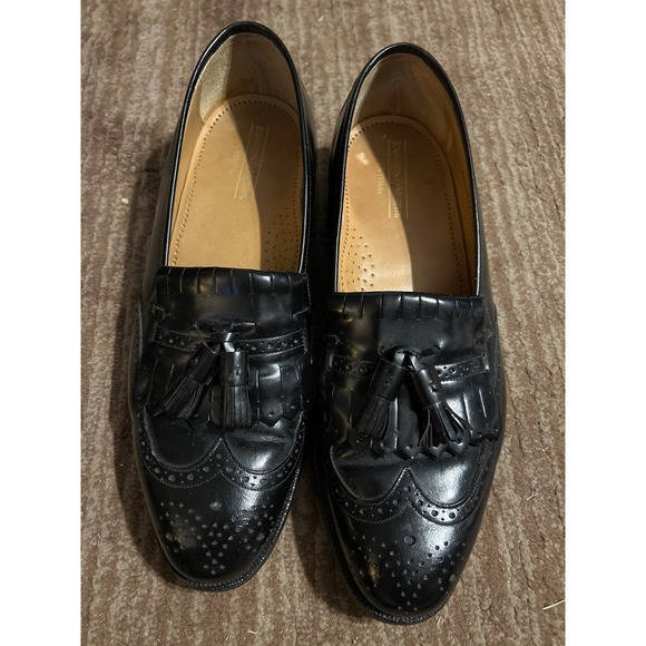 Johnston & Murphy Tassel Loafers Wingtip Dress Shoes Black Leather‎ Size 10D/B - Picture 1 of 3